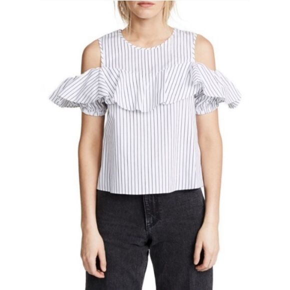 Club Monaco|Pallatona Striped Cold Shoulder Top, SMALL - Picture 1 of 7